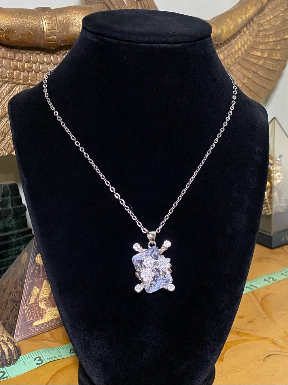 Silver-tone Crystal Pendant Necklace - Clear
